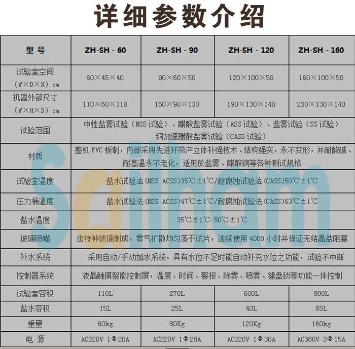 復(fù)合式鹽霧腐蝕試驗箱參數(shù)表